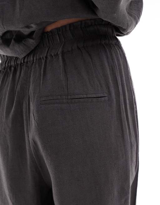 ONLY linen blend wide leg trousers co-ord in grey, 2 of 5