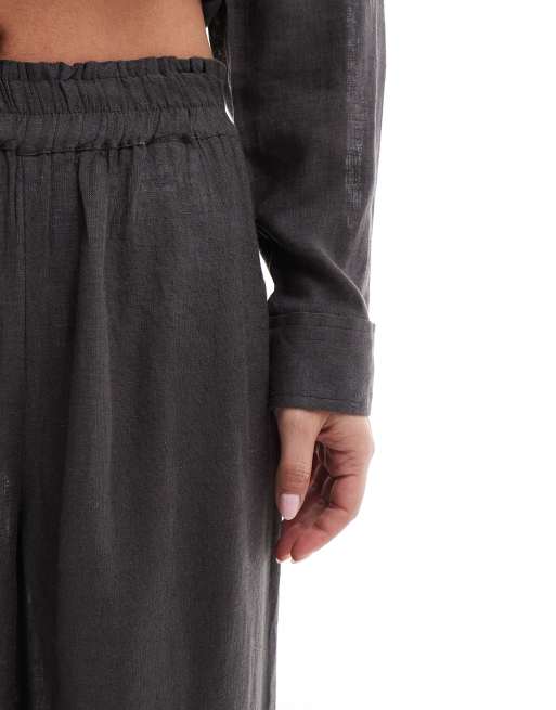 ONLY linen blend wide leg trousers co-ord in grey, 4 of 5