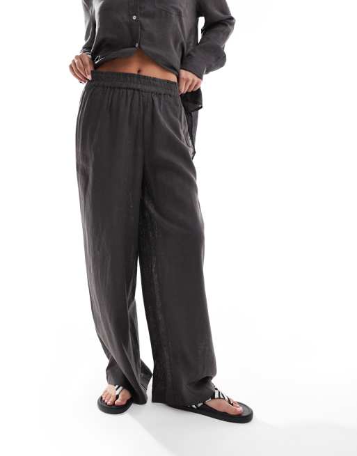 ONLY linen blend wide leg trousers co-ord in grey, 5 of 5