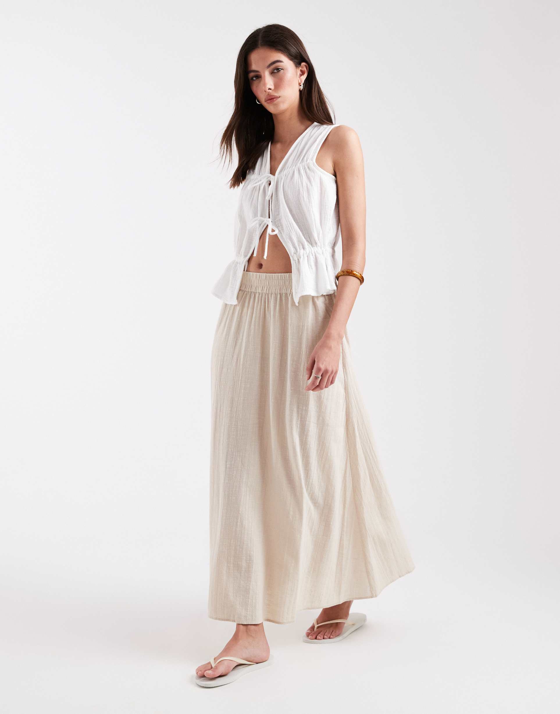 only linen look midaxi skirt in beige