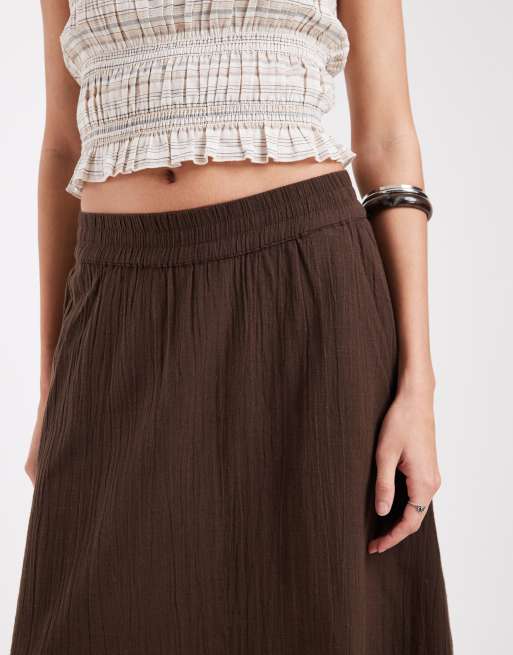 ONLY linen look midaxi skirt in brown, 2 of 5
