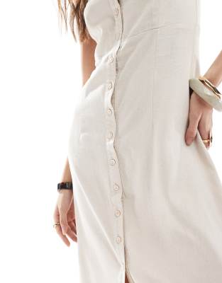 Only Linen Mix Bandeau Midi Dress In Neutral