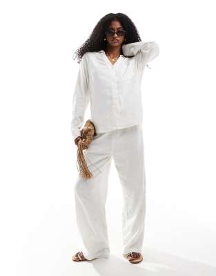 ONLY LINEN MIX EMBROIDERED LONG SLEEVE SHIRT 