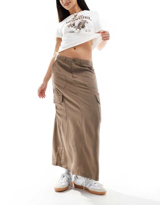 ONLY linen mix midi cargo skirt co-ord in washed brown 