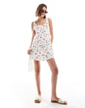 [ONLY] ONLY linen mix mini dress in cherry print-White 10 White