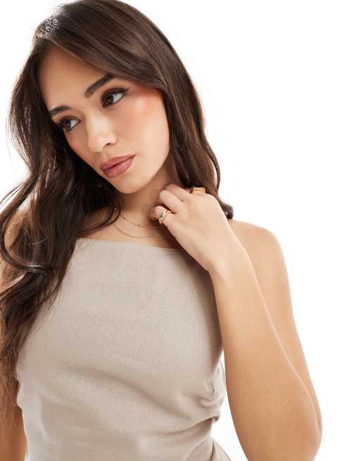 ONLY linen mix open back top in beige, 3 of 4