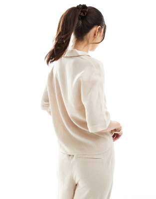 ONLY linen mix oversized shirt co-ord in beige 