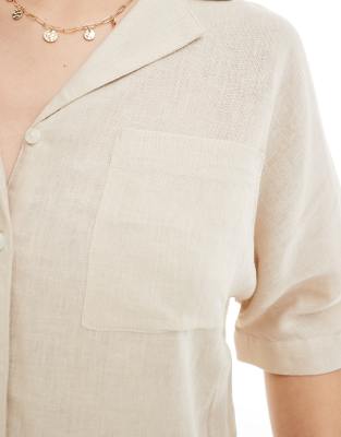 ONLY linen mix oversized shirt co-ord in beige 