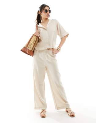 ONLY linen mix oversized shirt co-ord in beige 