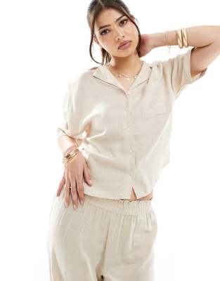 Only Linen Mix Oversized Shirt In Beige - Part Of A Set-neutral