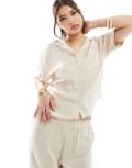 [ONLY] ONLY linen mix oversized shirt in beige (part of a set)-Neutral 18 BEIGE