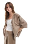 [ONLY] ONLY linen mix oversized shirt in brown (part of a set) 16 Brindle