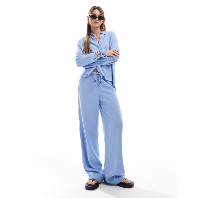 【oan】Brew Wide Light Blue Pants UqAbs Straight Leg Jeans for Women Mid Waisted Casual Denim