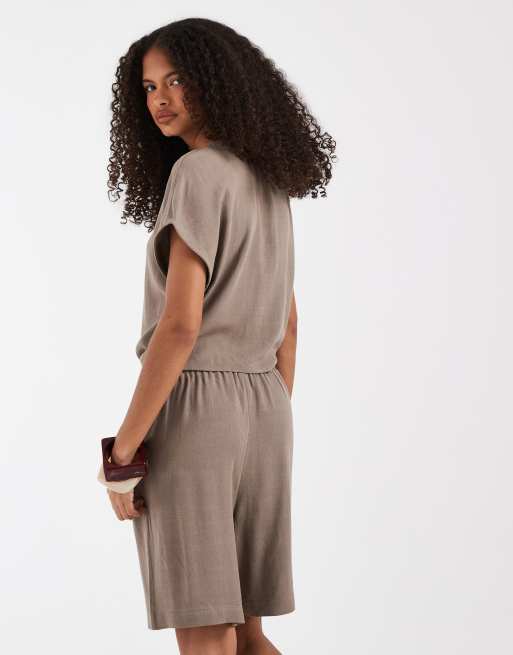 ONLY linen mix short co-ord in brown, 4 of 5