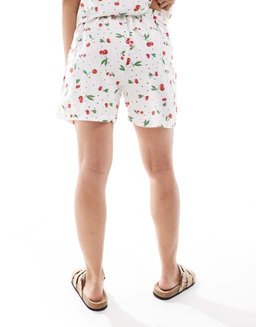 ONLY linen mix short co-ord in cherry print , 4 of 5