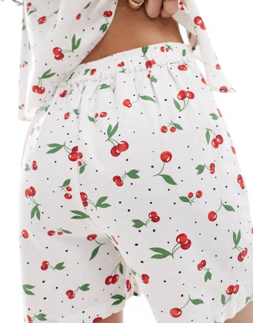 ONLY linen mix short co-ord in cherry print , 5 of 5