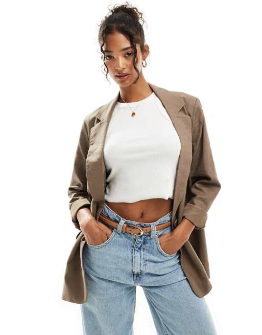 ONLY linen mix tailored co-ord in washed brown