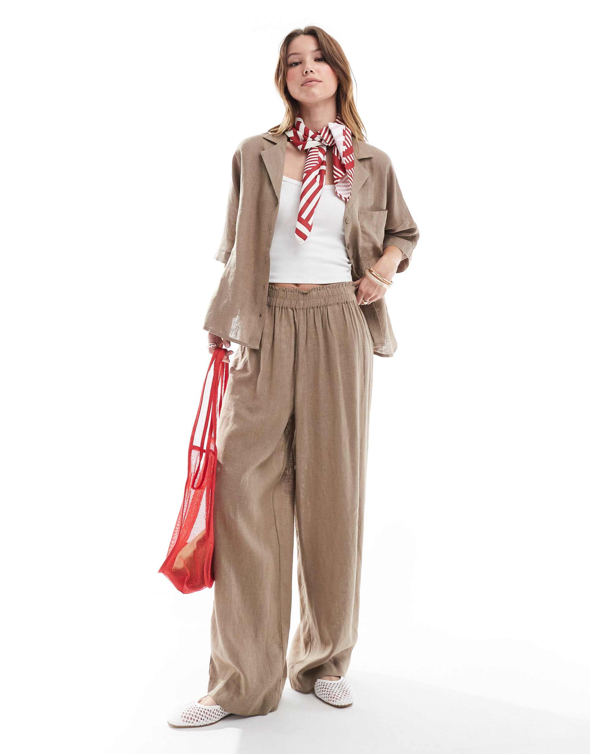 only linen mix wide leg pants in brown - part of a set