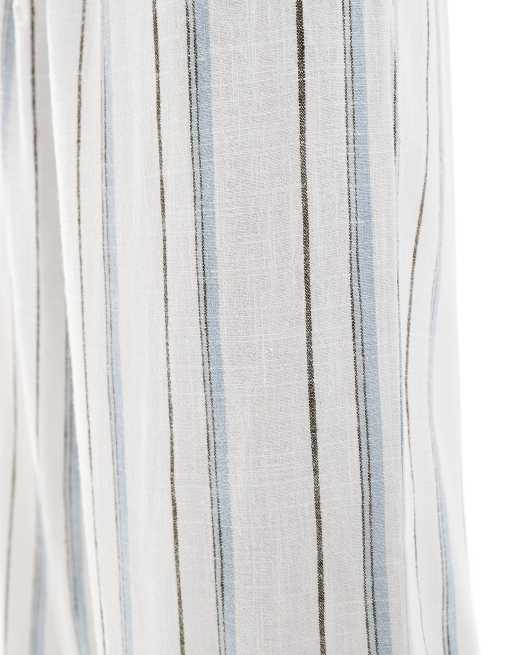 ONLY linen mix wide leg pants in cream and blue stripe, 2 of 5