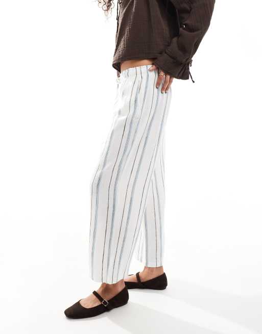 ONLY linen mix wide leg pants in cream and blue stripe, 4 of 5
