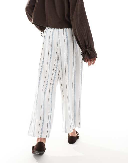 ONLY linen mix wide leg pants in cream and blue stripe, 5 of 5