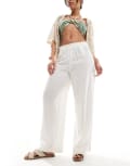 [ONLY] ONLY linen mix wide leg pants in white-Grey L L30 WHITE