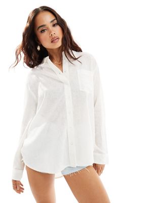 Only Linen Oversized Shirt In White