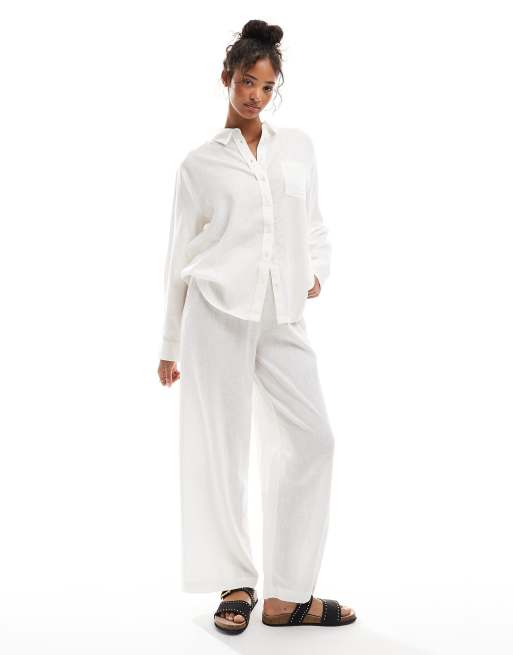 ONLY linen rich oversized shirt co-ord in white , 3 of 4