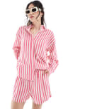 [ONLY] ONLY linen shirt in white & pink stripe (part of a set) 8 WHITE