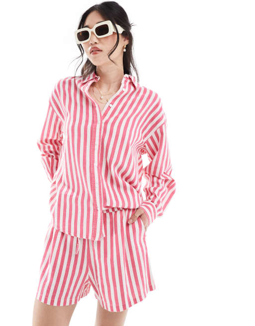 ONLY linen shirt in white & pink stripe (part of a set) 