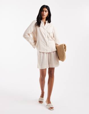 ONLY ONLY linen shorts co-ord in beige-White