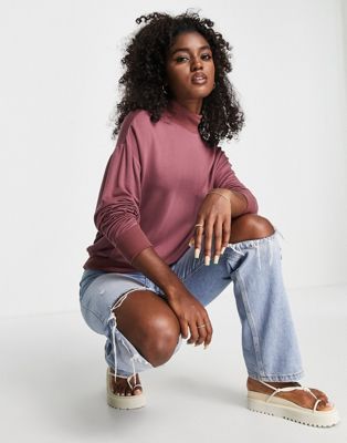 Only linka high neck top in burgundy