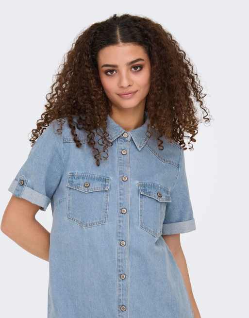 ONLY Lisa mini jurk met korte mouwen in blauw, 4 van 7