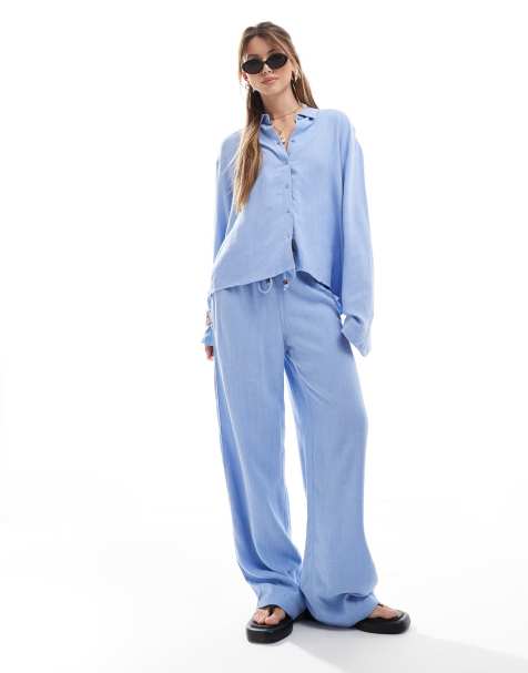 ONLY – Ljusblå, långärmad skjorta i linnemix, del av set - view 1