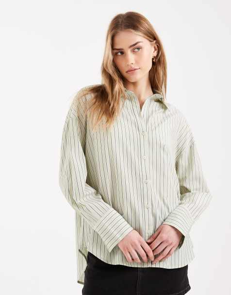 ONLY – Ljusgrön, randig skjorta i oversize - view 1