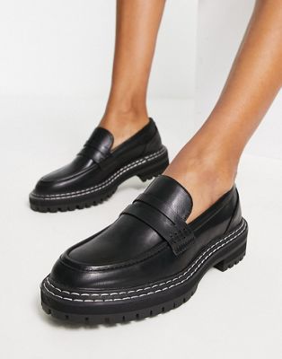 Only Loafer With Contrast Stitching In Black