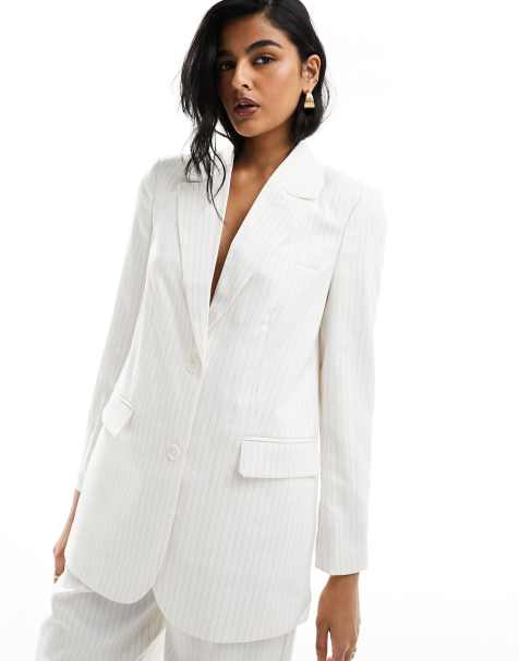 ONLY – Locker geschnittener Blazer in Weiß mit Nadelstreifen, Kombiteil - view 1