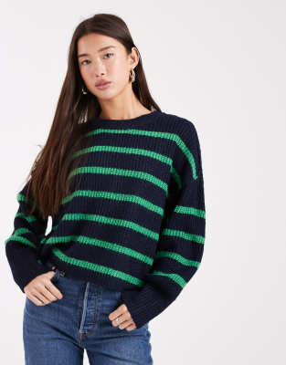 ONLY - Lockerer, gestreifter Pullover in Marineblau