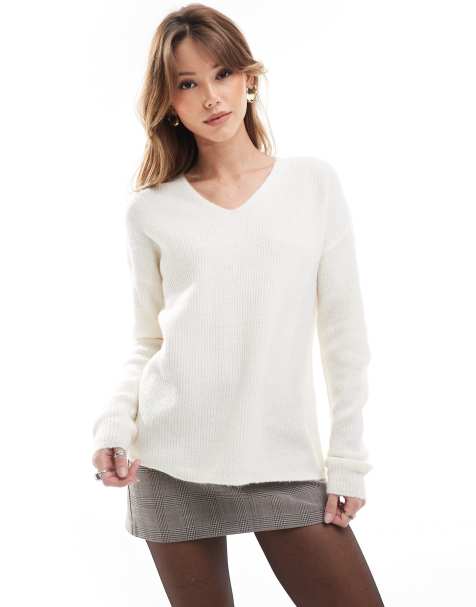 ONLY – Lockerer Pullover in Cremeweiß mit V-Ausschnitt - view 1