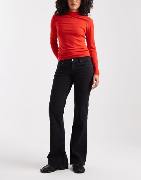 ONLY – Lola – Bleksvarta, utsvängda jeans med superlåg midja - view 1