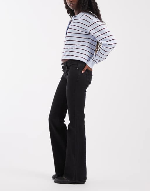 ONLY – Lola – Schlagjeans in verwaschenem Schwarz mit sehr niedrigem Bund, 3 von 5