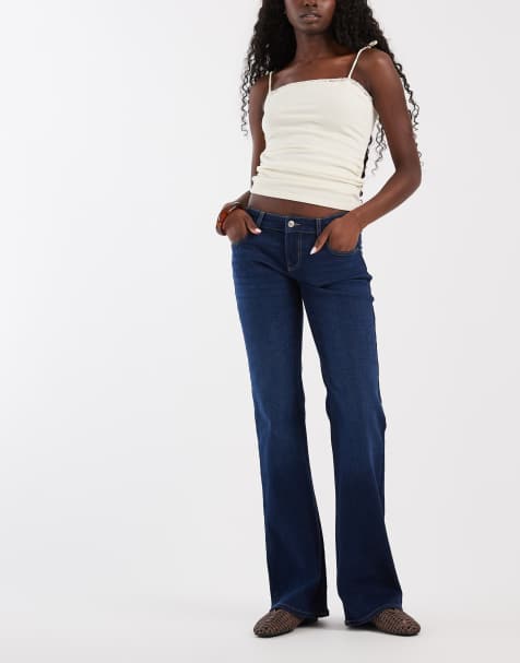 ONLY Lola super low waist flared jeans in dark rinse denim - view 1