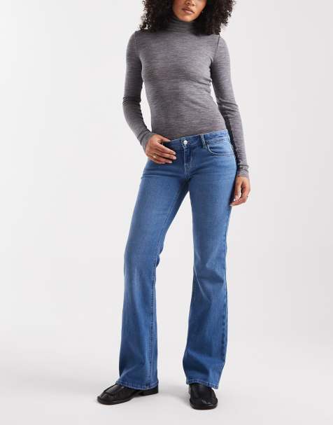 ONLY Lola super low waist flared jeans in light blue denim