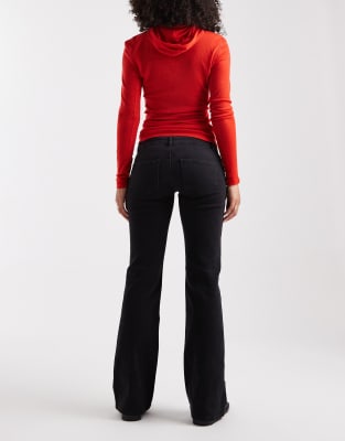 Only Lola Super Low Waist Flared Jeans In Black