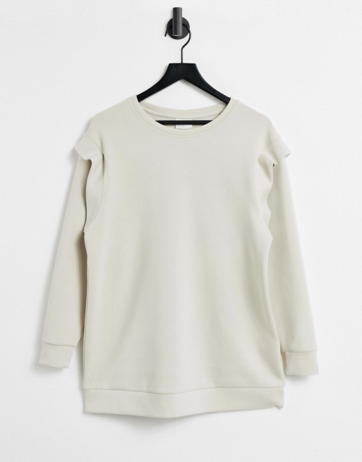 Only long line sweat top with shoulder detail in stone