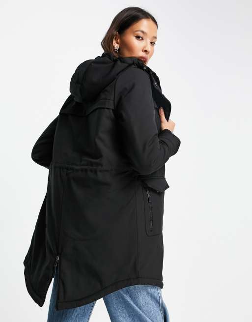 Only long parka with hood in black