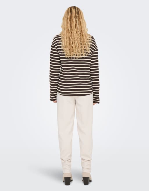 ONLY long sleeve boxy top in brown stripes, 3 of 6