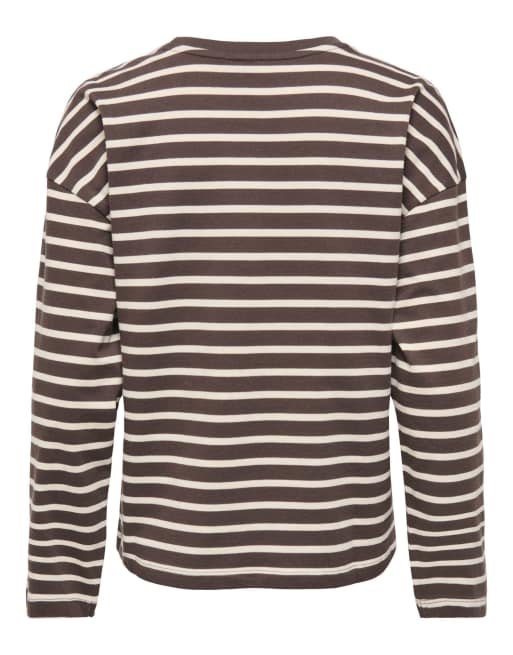 ONLY long sleeve boxy top in brown stripes, 5 of 6