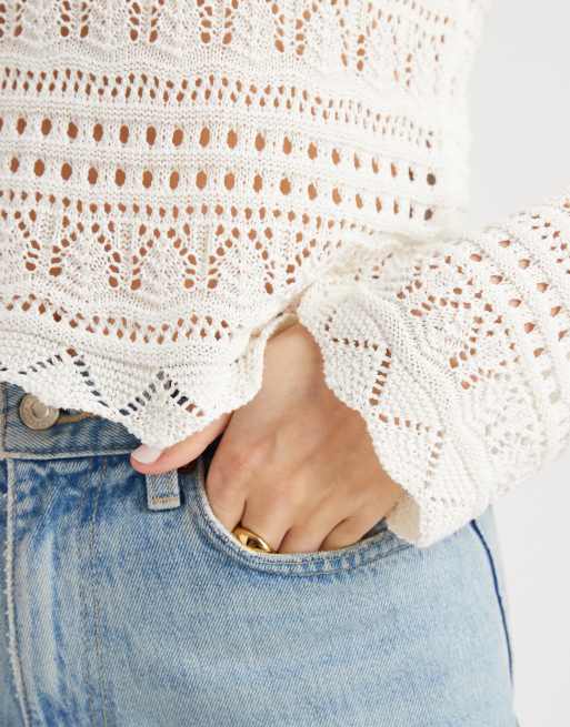 ONLY long sleeve crochet top in beige, 2 of 4