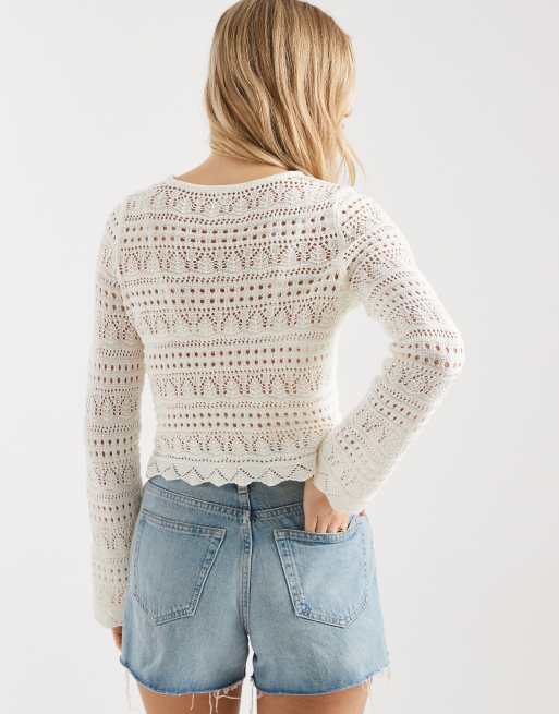 ONLY long sleeve crochet top in beige, 4 of 4